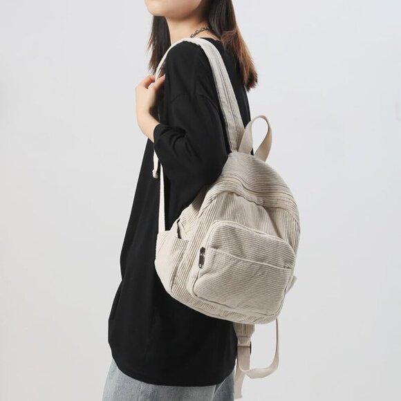 Mini Corduroy Backpack Purse for Women Small Casual Travel Organizer - Picture 6 of 10